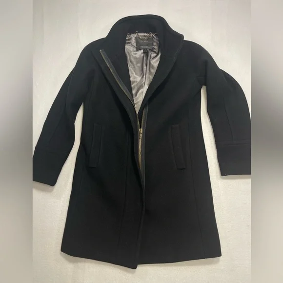 J.Crew Stadium Cloth Nello Gori Wool Coat Black Zip Front Size 2 Classic Luxury - Picture 3 of 12